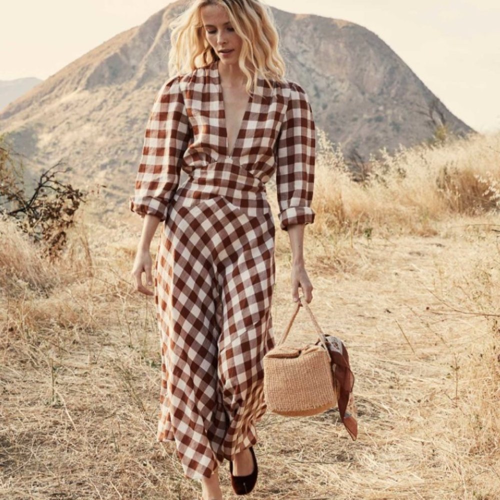 RARE Doen Charleston Dress St Ouen Nutmeg Plaid XS